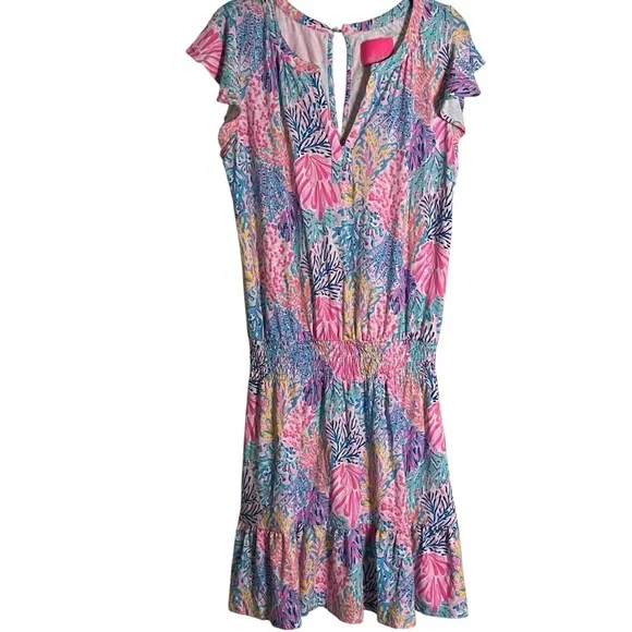 Lilly Pulitzer Ravi Romper Splashdance Flutter Sleeves Back Keyhole Skort — M - Picture 3 of 11